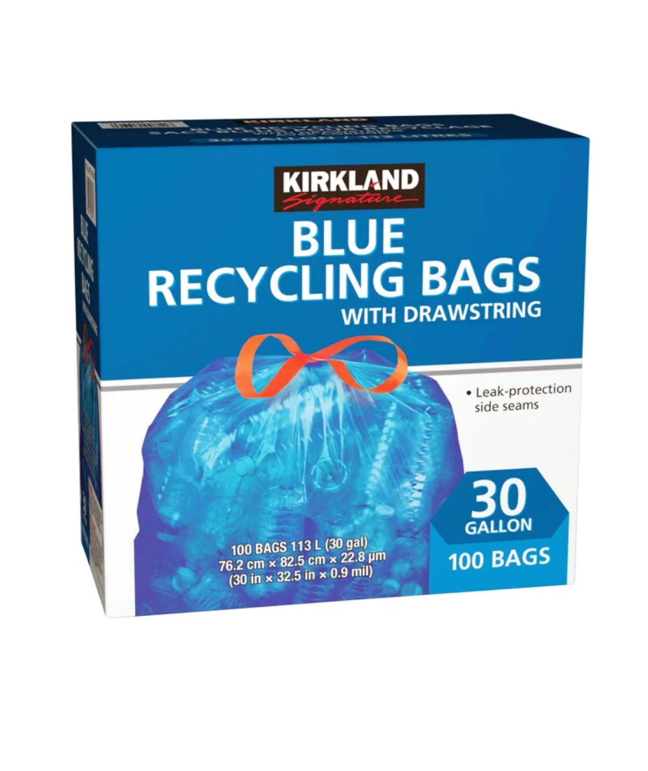 Kirkland Signature Blue Recycling Bags with drawstrings Pack of 100