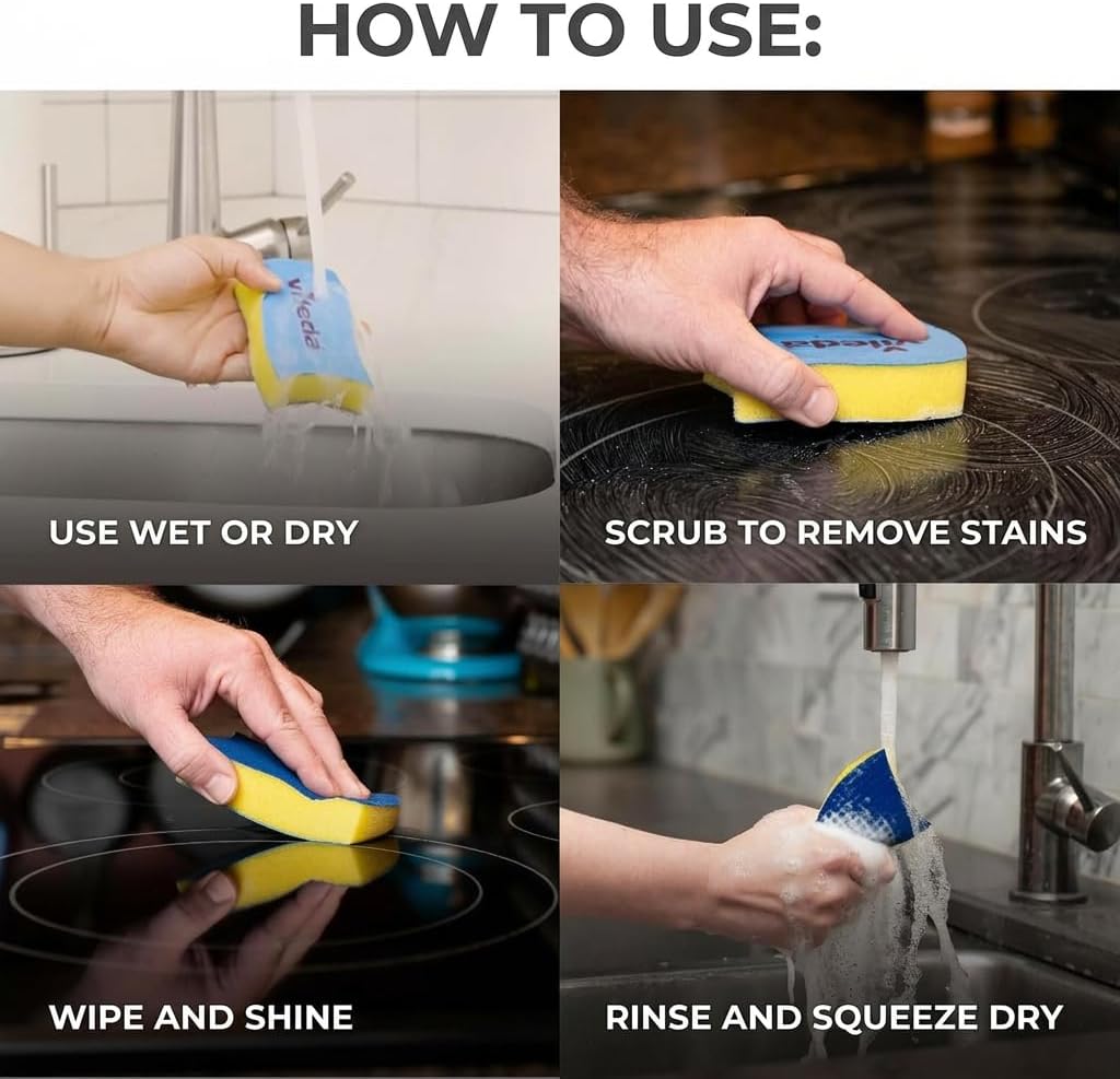 Vileda Scrunge Glass Ceramic Stovetop No-Scratch Scrub Sponge (Pack of 4)