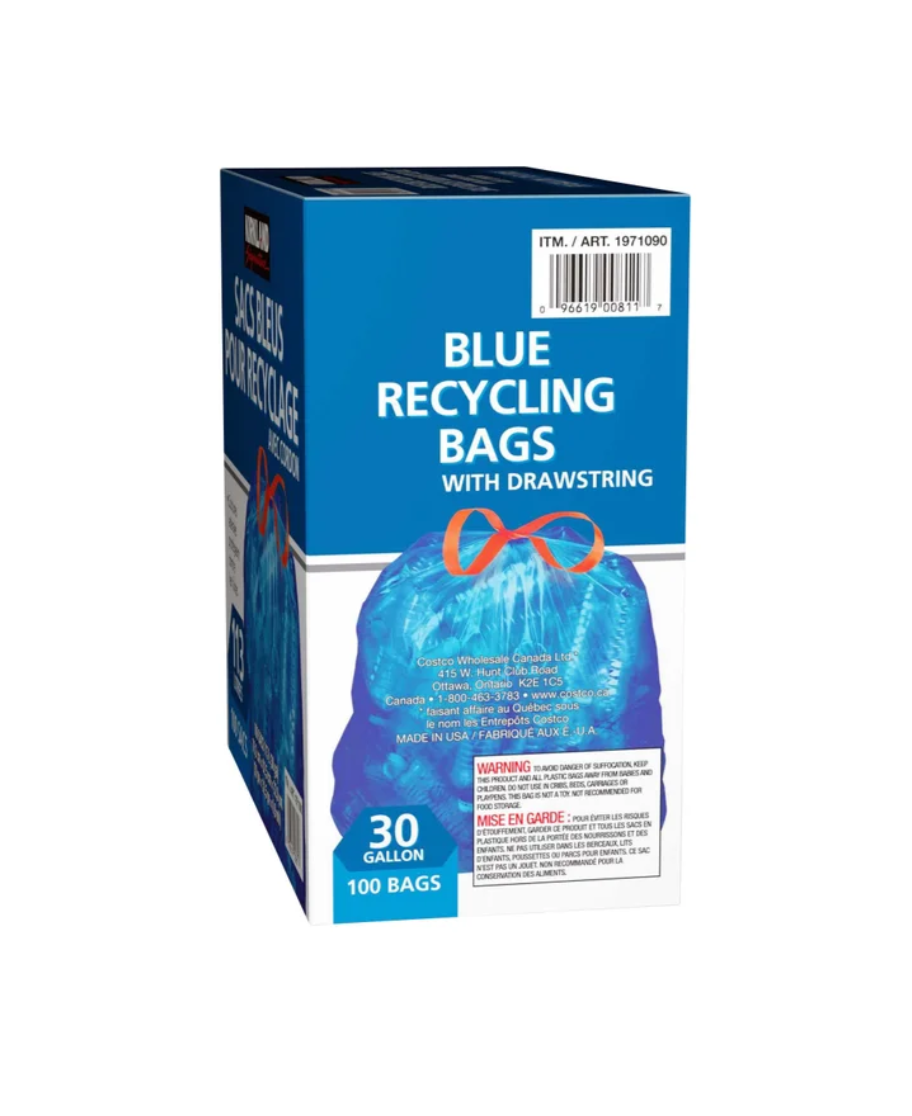 Kirkland Signature Blue Recycling Bags with drawstrings Pack of 100