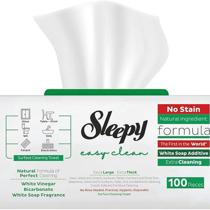 Sleepy Pack of 2, 3 and 6, Easy Clean All Purpose Cleaning Wipes, White Vinegar and Baking Soda Formula, Chemical-Free, 100 Count