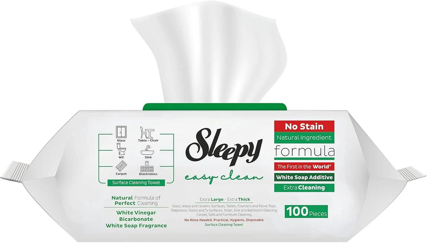 Sleepy Pack of 2, 3 and 6, Easy Clean All Purpose Cleaning Wipes, White Vinegar and Baking Soda Formula, Chemical-Free, 100 Count