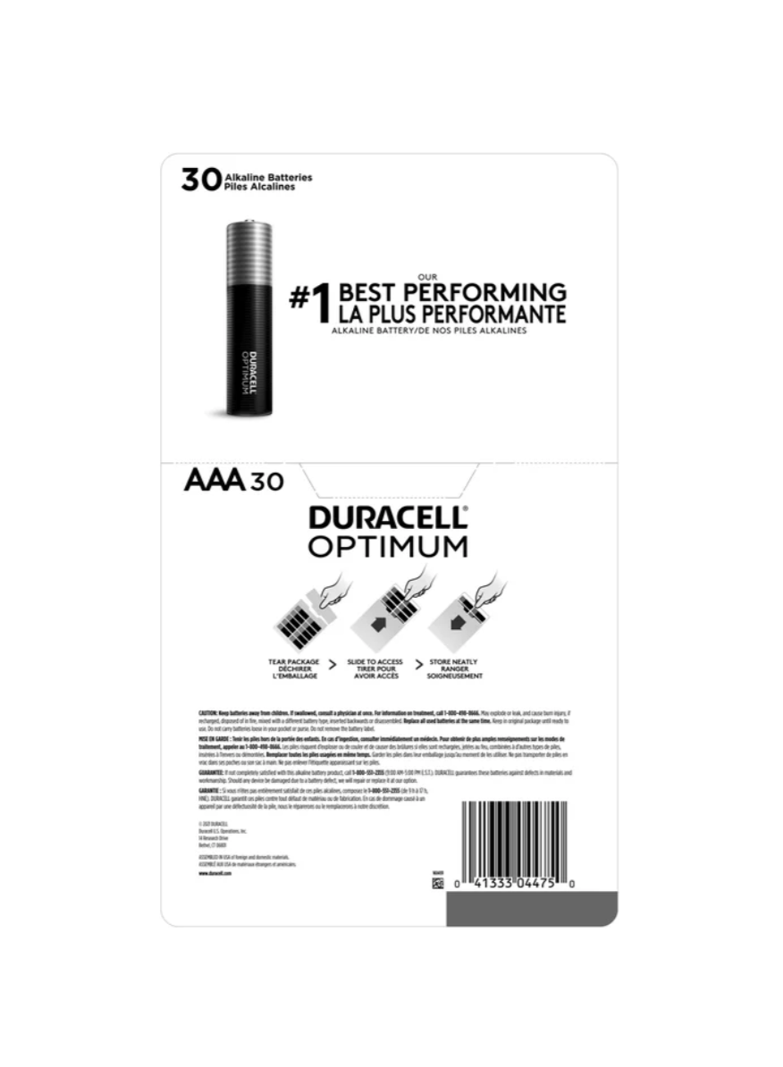 Duracell Optimum AAA Batteries with Power Boost Ingredients, 30 count
