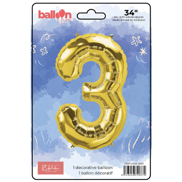 EPC Gold Foil Number 3 Balloon 34IN