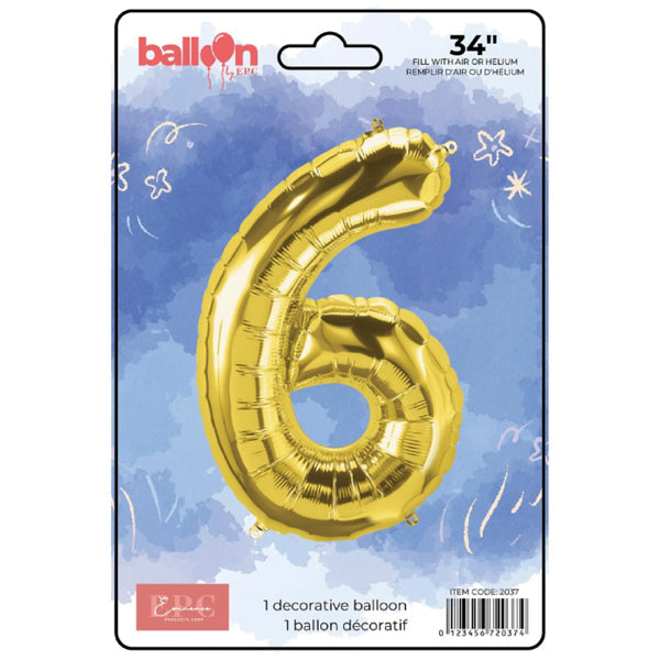 EPC Gold Foil Number 6 Balloon 34IN