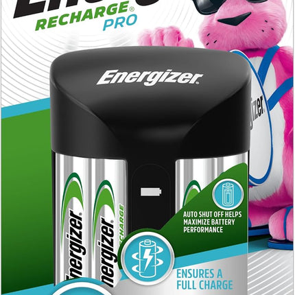 Energizer AA and AAA Battery Charger with 4 AA NiMH Rechargeable Batteries, Recharge Pro Battery Charger for Double A Batteries and Triple A Batteries