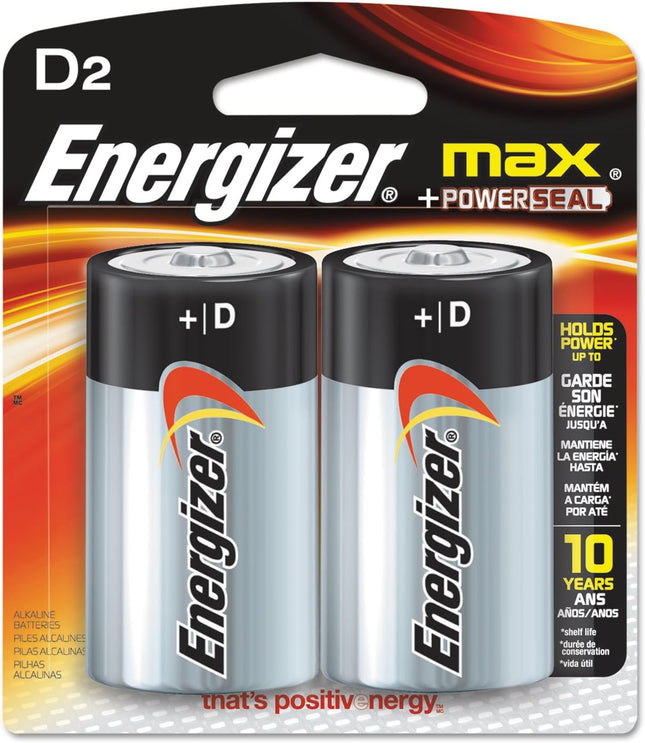 Energizer E95BP2 MAX Alkaline Batteries, D, 2 Batteries/Pack