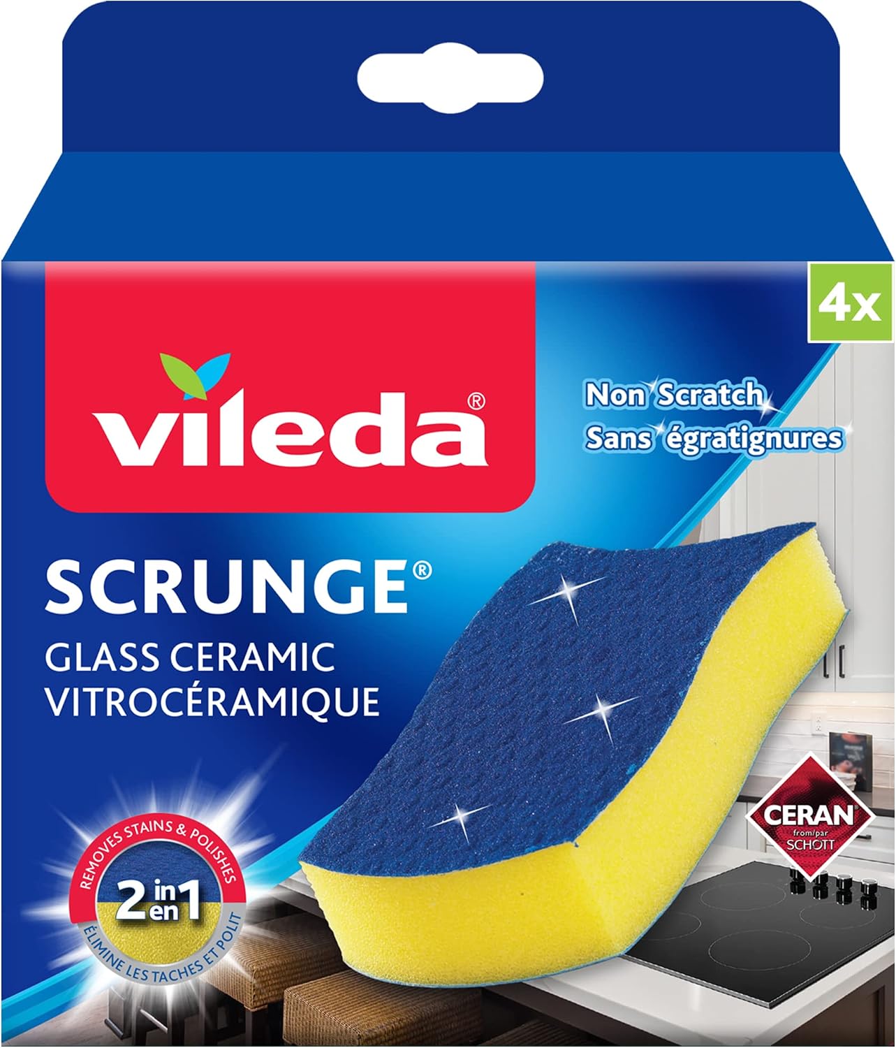 Vileda Scrunge Glass Ceramic Stovetop No-Scratch Scrub Sponge (Pack of 4)