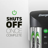 Energizer AA and AAA Battery Charger with 4 AA NiMH Rechargeable Batteries, Recharge Pro Battery Charger for Double A Batteries and Triple A Batteries