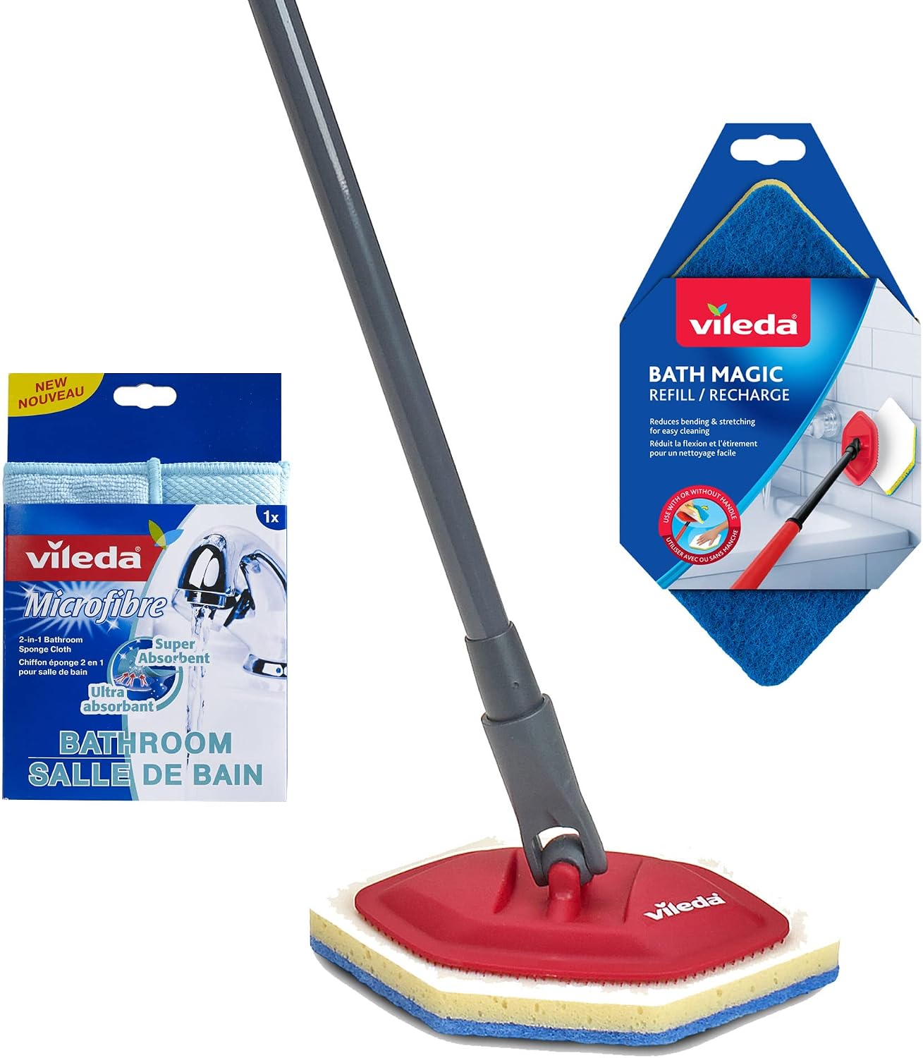 Vileda Magic Bath Mop with 1 Extra Refill and 1 Microfiber Bath Cloth