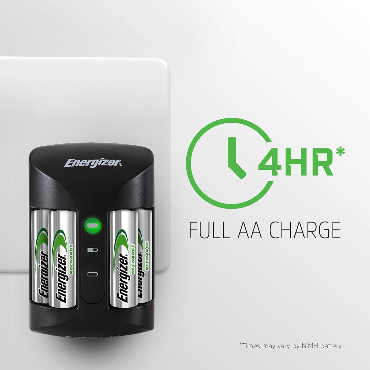 Energizer AA and AAA Battery Charger with 4 AA NiMH Rechargeable Batteries, Recharge Pro Battery Charger for Double A Batteries and Triple A Batteries
