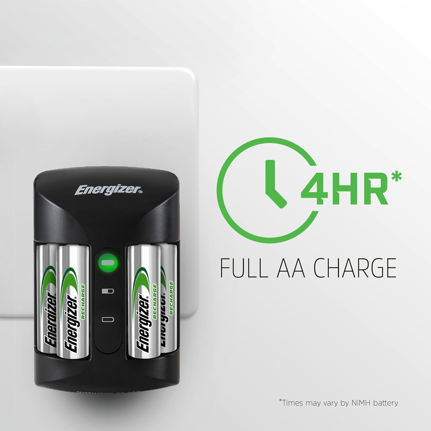Energizer AA and AAA Battery Charger with 4 AA NiMH Rechargeable Batteries, Recharge Pro Battery Charger for Double A Batteries and Triple A Batteries