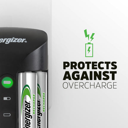 Energizer AA and AAA Battery Charger with 4 AA NiMH Rechargeable Batteries, Recharge Pro Battery Charger for Double A Batteries and Triple A Batteries