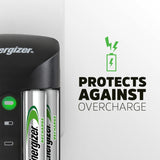 Energizer AA and AAA Battery Charger with 4 AA NiMH Rechargeable Batteries, Recharge Pro Battery Charger for Double A Batteries and Triple A Batteries