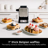 Ninja BW1001 NeverStick PRO Belgian Waffle Maker, Vertical Design, 5 Shade Settings, Black & Silver