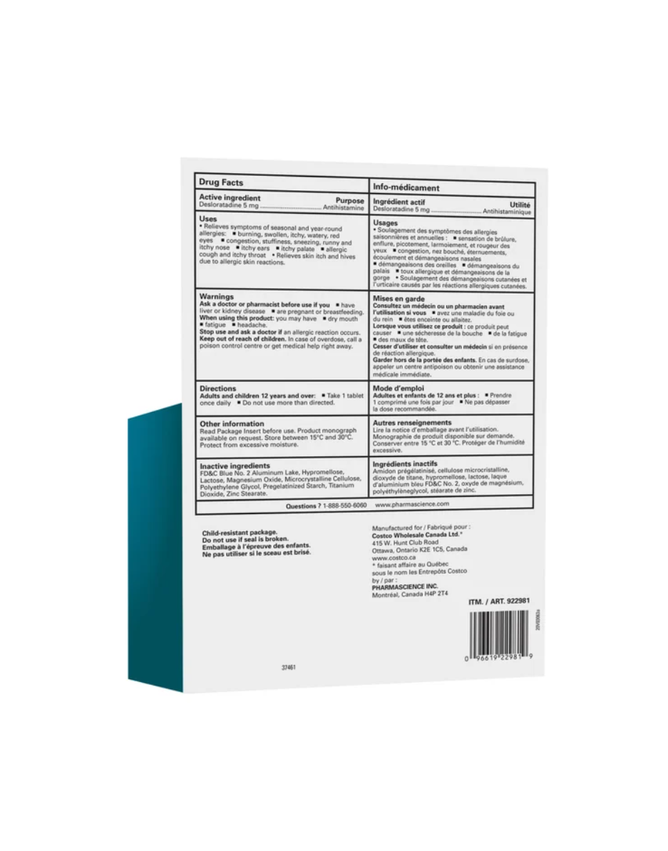 Kirkland Signature Desloratadine Allergy Control 5 mg, 180 tablets
