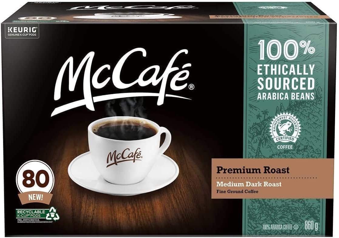 McCafe, Premium Roast Coffee K-Cup Pods, 80 count, 860.0 gram, Pack of 1, Brown
