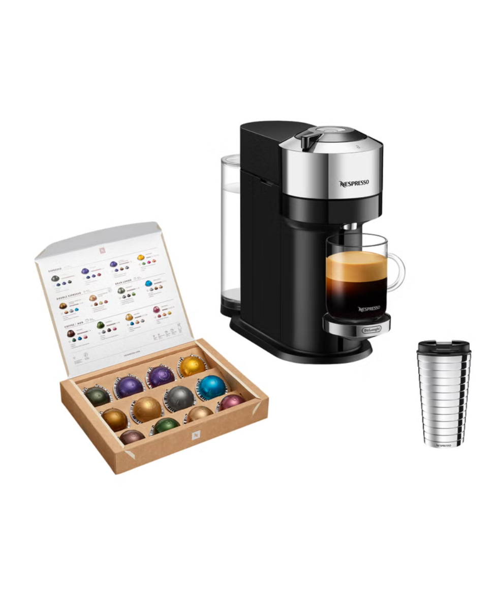 Nespresso Vertuo Next Deluxe Espresso and Coffee Machine by De'Longhi with 12 oz.Travel Mug and $20 Nespresso coffee voucher