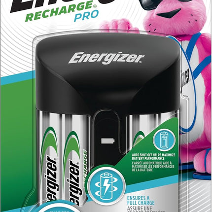 Energizer AA and AAA Battery Charger with 4 AA NiMH Rechargeable Batteries, Recharge Pro Battery Charger for Double A Batteries and Triple A Batteries