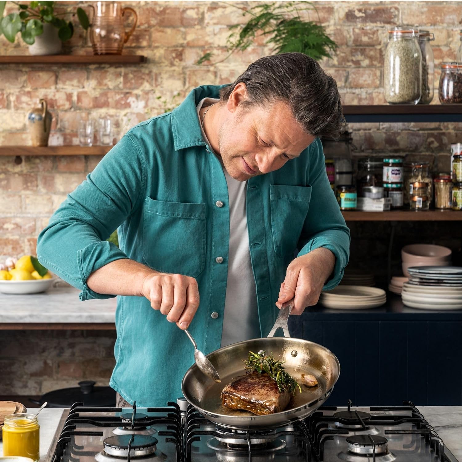 Jamie Oliver by Tefal Cook Smart 10-Piece Stainless Steel Pots and Pans Set, Robust, Fast Heating, Even Cooking, Riveted Handle, Induction Safe, Oven and Dishwasher Safe, Induction Cookware Set