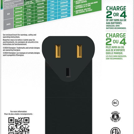 Energizer AA and AAA Battery Charger with 4 AA NiMH Rechargeable Batteries, Recharge Pro Battery Charger for Double A Batteries and Triple A Batteries