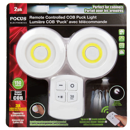 FOCUS ELECTRONICS 2-Pack Cob Puck Light with Remote - 86011