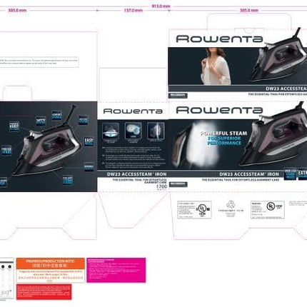 Rowenta Accessteam Steam Iron Microsteam 350 Soleplate Vertical Steaming Perfect Steam Distribution 180 g/min Steam Boost