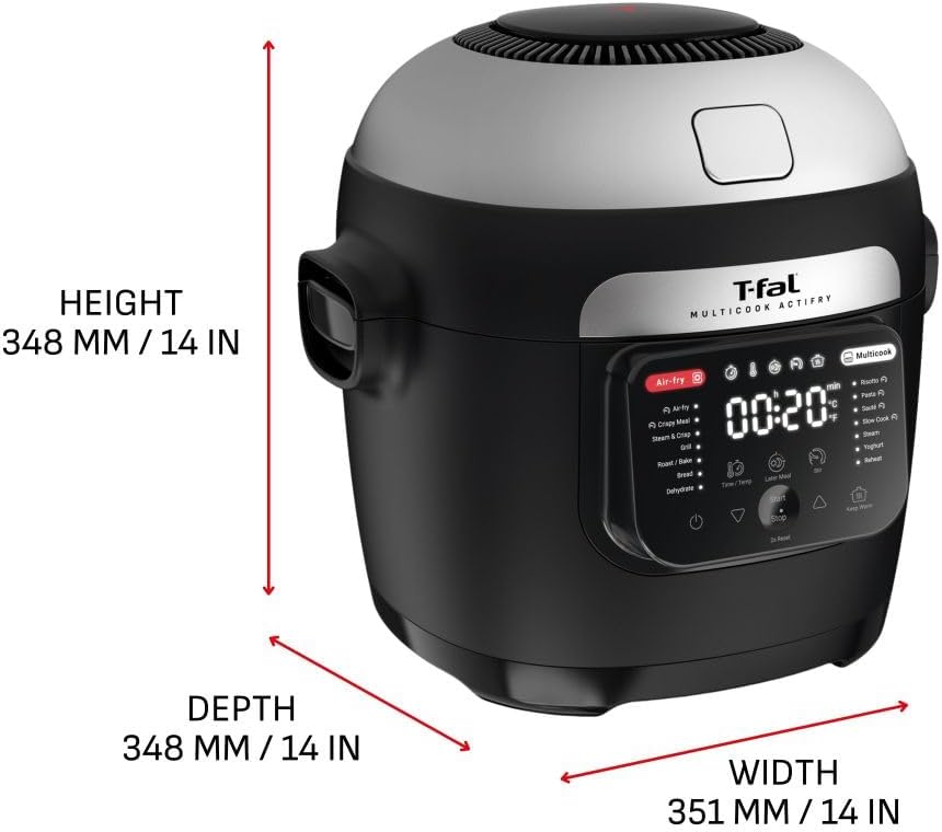 T-fal , Multicook Actifry, Multicooker & Air Fryer with Automatic Stirring Paddle, 6 L / 6.3 Qt. , Chrome