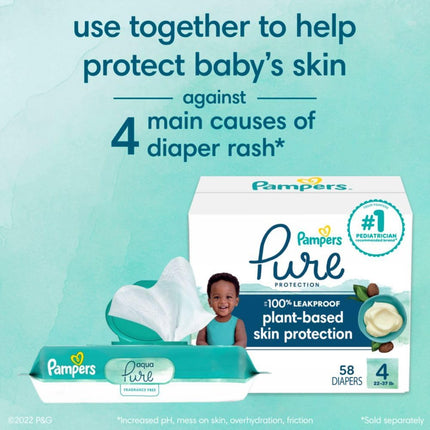 Pampers Baby Wipes Aqua Pure, 99% water-based wipes, Hypoallergenic and Unscented Infant Wipe, 336 Total (6 Flip-Top Packs)