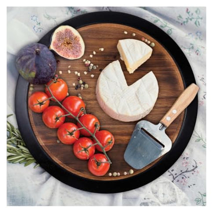 18" Large Lazy Susan Acacia Solid Wood with Chalkboard Edge for Labeling for Dining Serving Chacuterie Board Cheese Board Spice Candle Holder Vanity or Kitchen Organizer for Everyday or Party