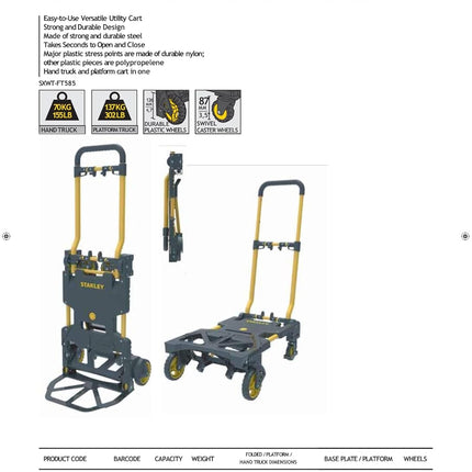 Stanley, 2-in-1 foldable truck SXWTD-FT585, Black/Yellow