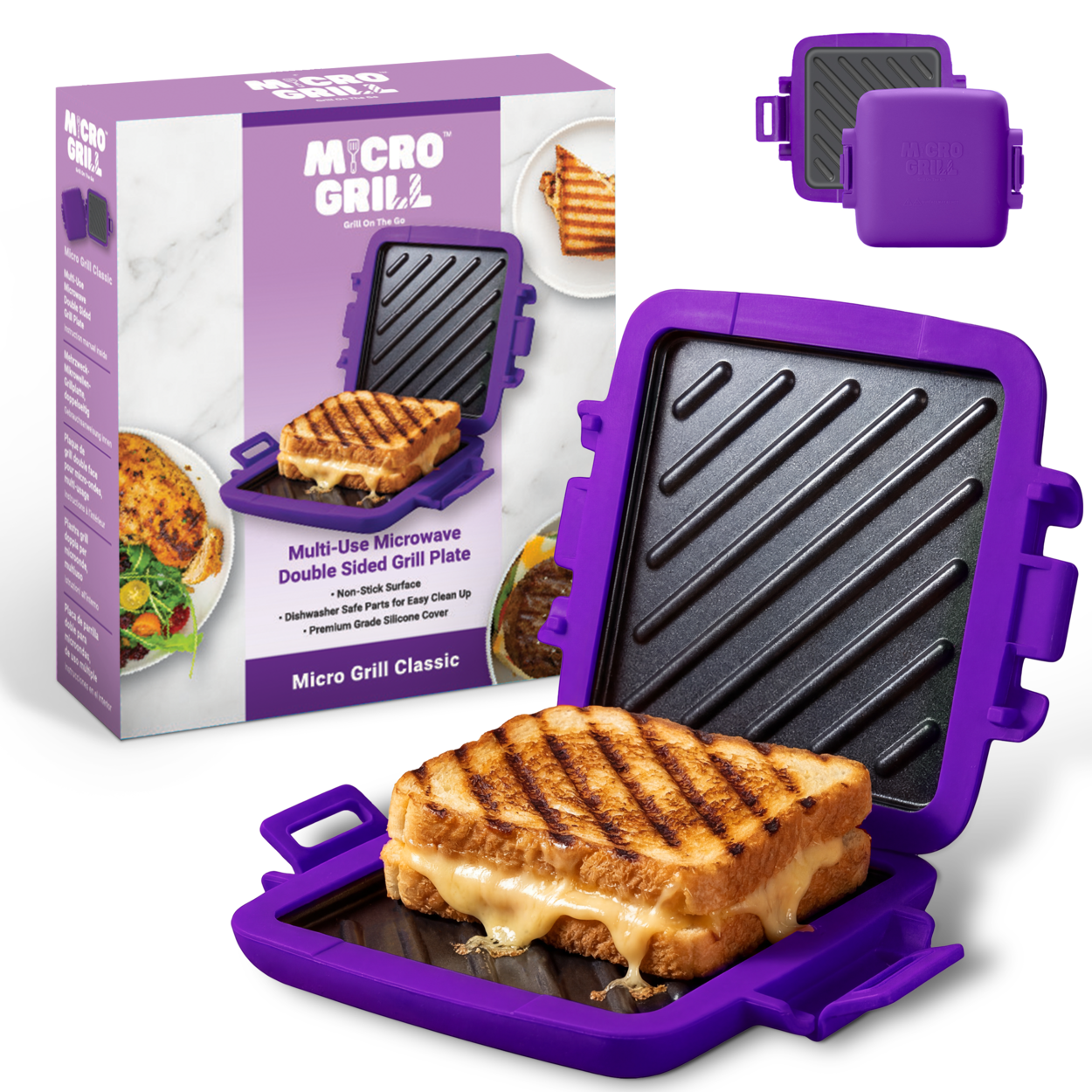 Micro Grill Classic™ Toastie Maker, Microwave Grill, Sandwich Toaster, 3 Minute Grilled Cheese, Crispy, Panini Press, Dishwasher Safe, Office, Home, Travel & School Dorms