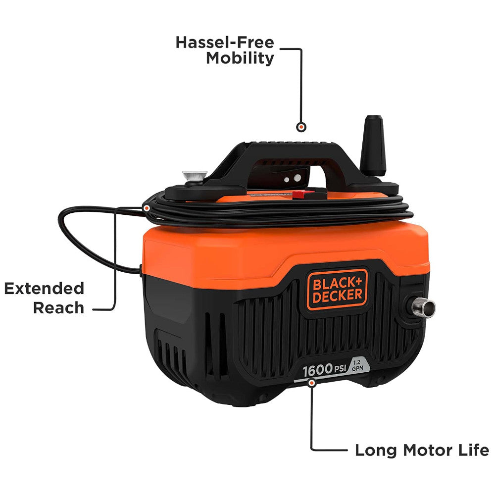 BLACK+DECKER Electric Cold Water Pressure Washer, 1,600 MAX PSI - BEPW1600