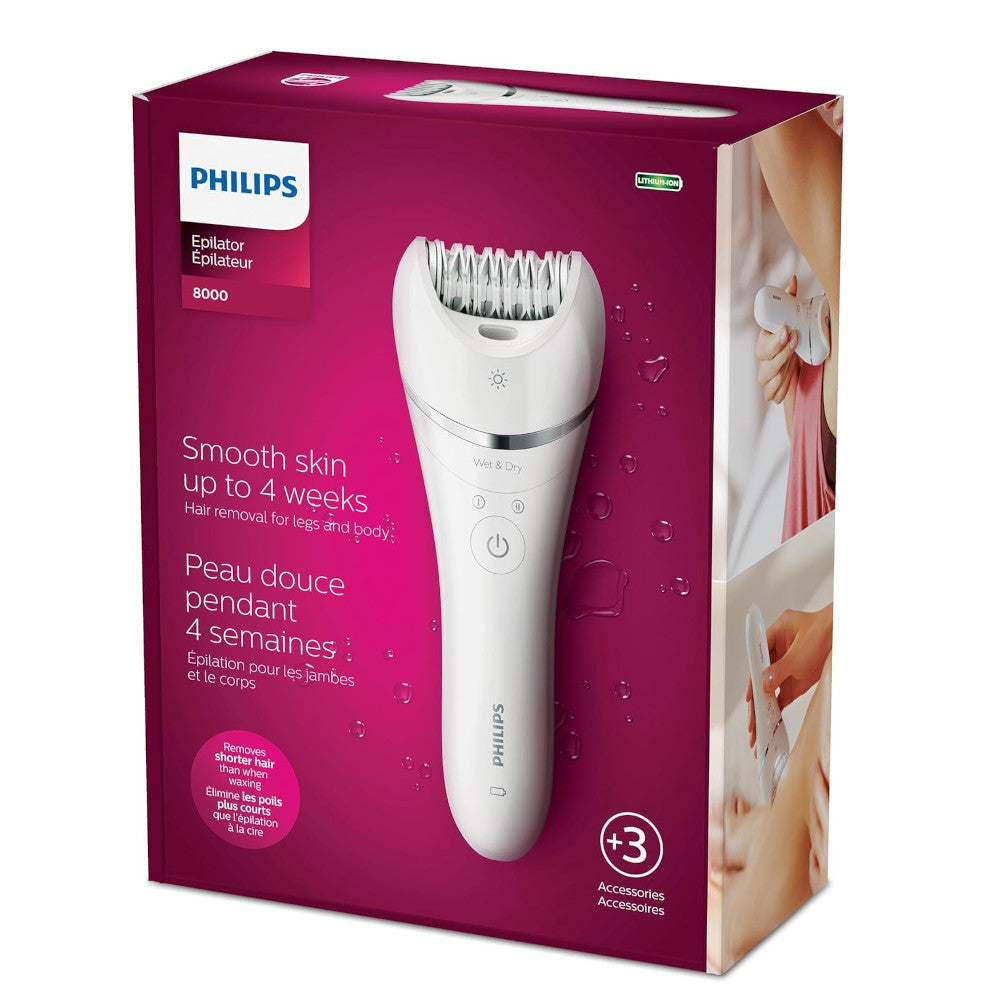 PHILIPS BRE700/04 Rechargeable Epilator Series 8000 for Women, with 3 Accessories