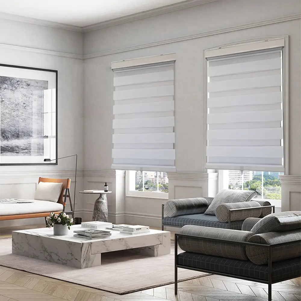 ITY CDNW-1 33 Olivia Stone Cordless Polyester Zebra Day-Night Blind 33"x84" in White