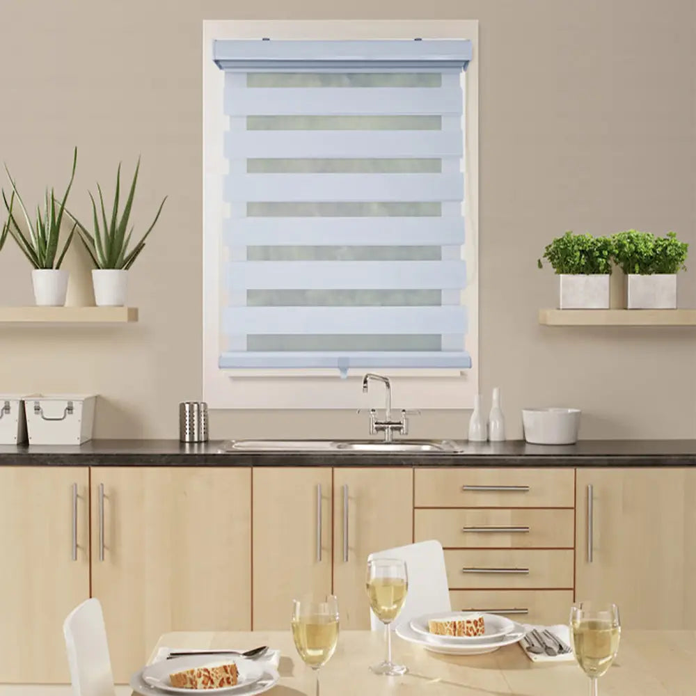 ITY CDNW-1 72 Olivia Stone Cordless Polyester Zebra Day-Night Blind 72"x84" in White