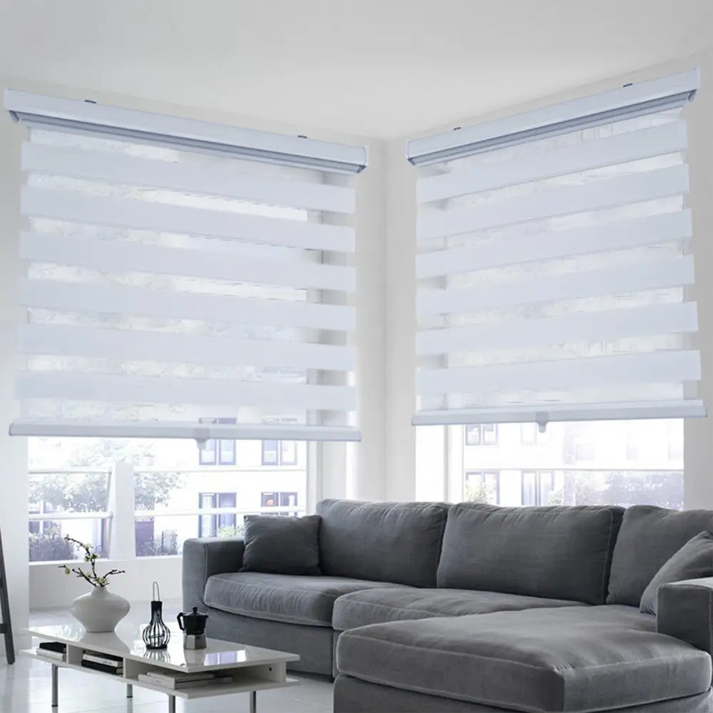 ITY CDNW-1 72 Olivia Stone Cordless Polyester Zebra Day-Night Blind 72"x84" in White