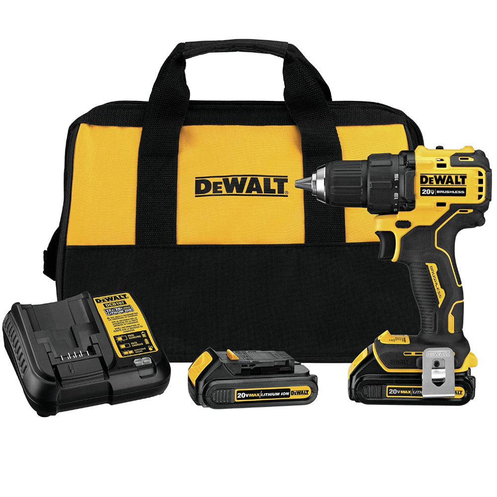 DEWALT 20V MAX* Cordless Drill/Driver Kit, Compact, 1/2-Inch with 2 Batteries - Refurbished with Dewalt Warranty - DCD708C2