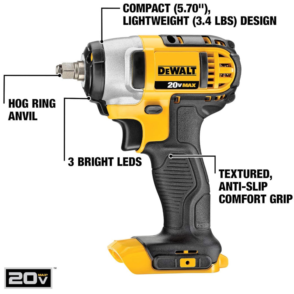 DEWALT 20-volt MAX Lithium Ion 3/8-Inch Impact Wrench Kit with Hog - Refurbished with Dewalt Warranty - DCF883M2