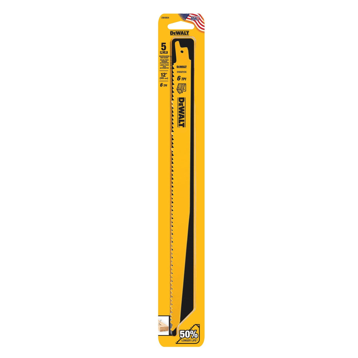 DEWALT 12" 6 TPI Reciprocating Saw Blades (5 pack) - DW4804