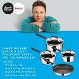 T-FAL E303S774 Jamie Oliver Quick & Easy Stainless Steel 7 Piece Cookware Set- Blemished Package with Full Warranty