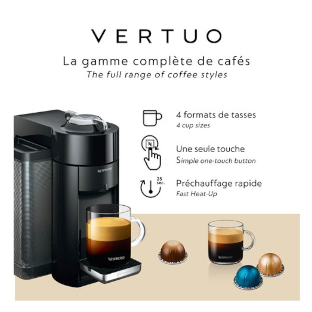 NESPRESSO ENV135BAECA Vertuo Coffee & Espresso Machine with Aeroccino Milk Frother - Piano Black - Factory serviced with Home Essentials Warranty