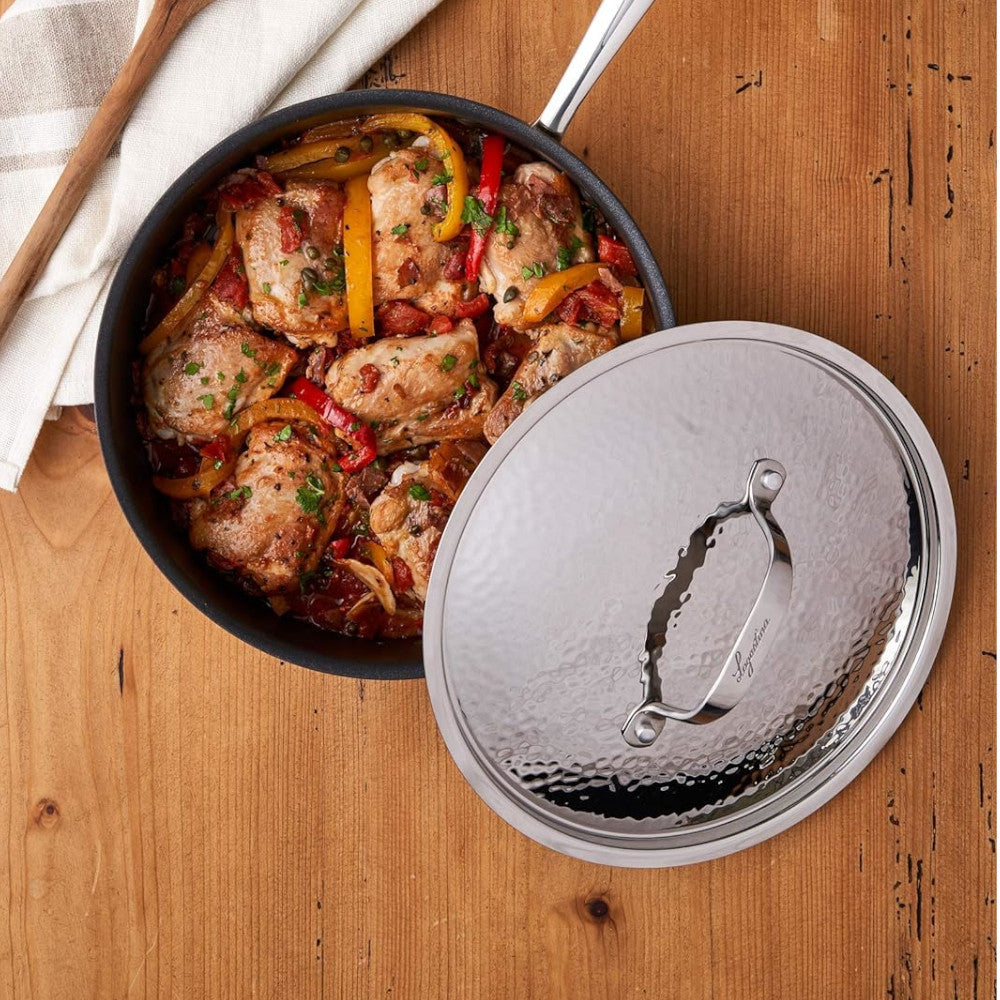 LAGOSTINA H9049564 Nera Hard Anodized Nonstick 12-Inch Skillet with Hammered Stainless Steel Lid