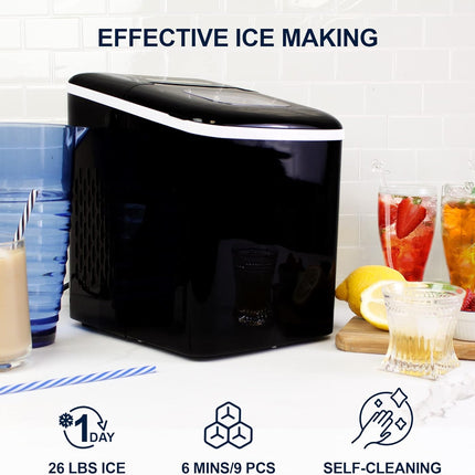 KOOLATRON KIM23-B Portable Countertop Automatic Ice Maker, Self-Cleaning with Digital Controls and LED Indicators in Black