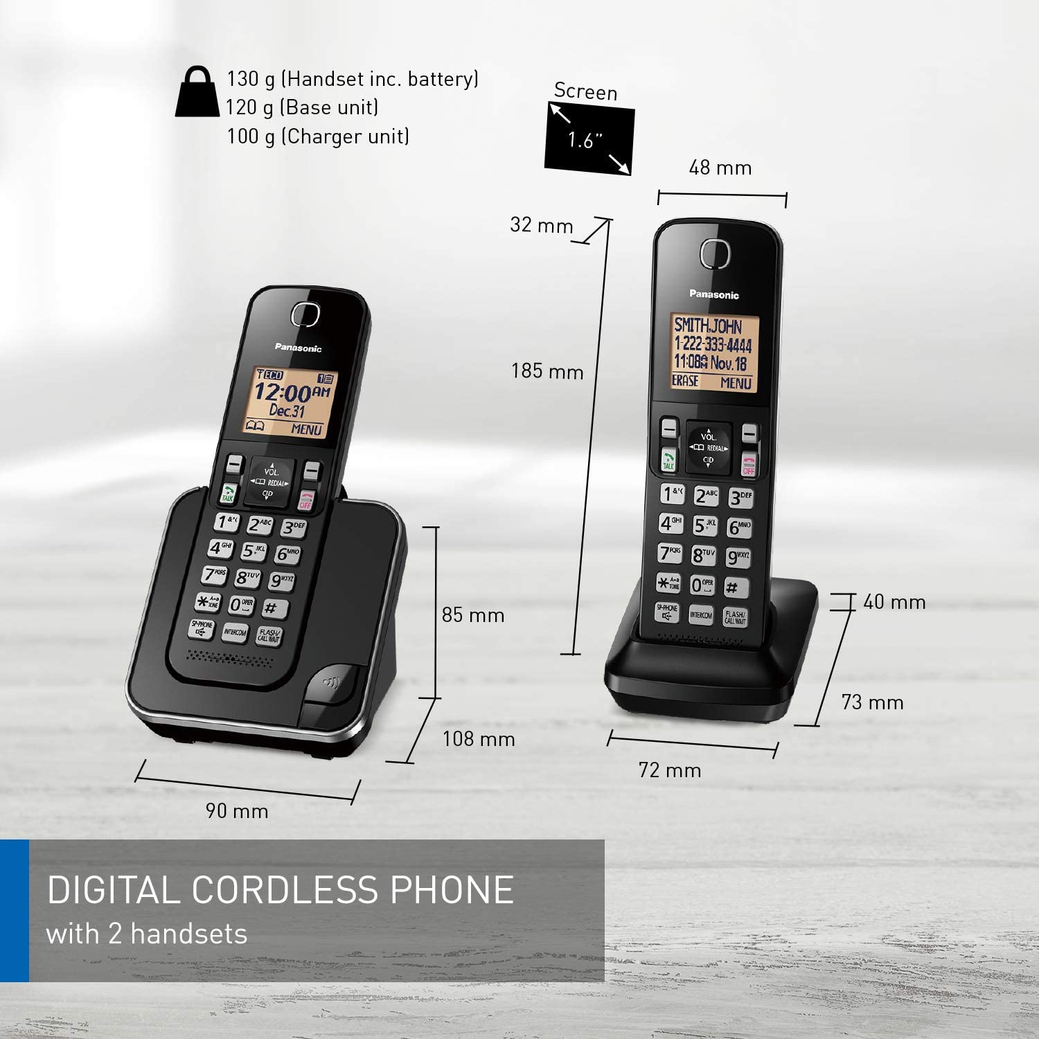 PANASONIC 2 Handset Cordless Phone - Refurbished with Home Essentials warranty -  KX-TGC382