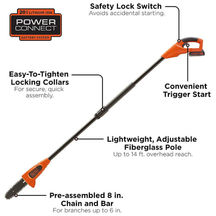 BLACK+DECKER Cordless 20V Max Lithium Ion Battery Powered Pole Saw - Tool only - LPP120B