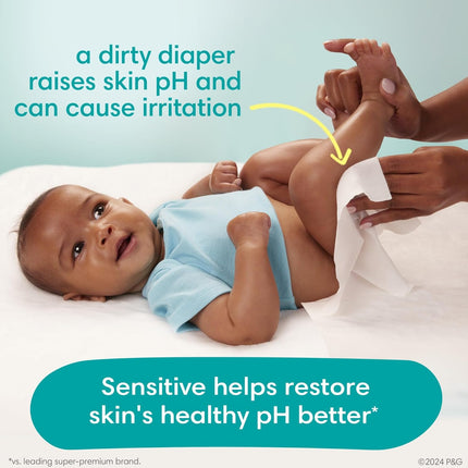 Pampers Baby Wipes Sensitive, Water Based Baby Wipes, Hypoallergenic and Unscented Baby Wipes, 504 Wipes Total (6 Flip-Top Packs)
