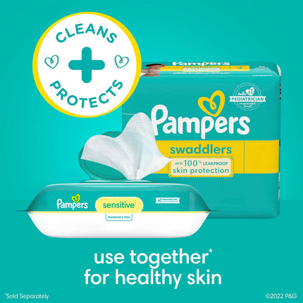 Pampers Baby Wipes Sensitive, Water Based Baby Wipes, Hypoallergenic and Unscented Baby Wipes, 504 Wipes Total (6 Flip-Top Packs)