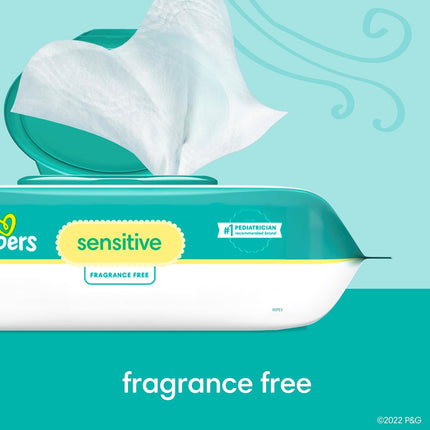 Pampers Baby Wipes Sensitive, Water Based Baby Wipes, Hypoallergenic and Unscented Baby Wipes, 504 Wipes Total (6 Flip-Top Packs)
