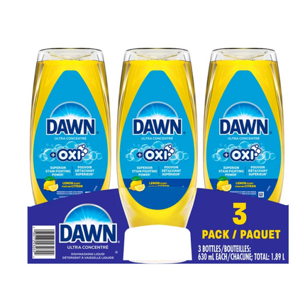 Dawn Ultra + Oxi Dishwashing Liquid, 3 × 630 mL