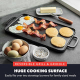 GreenPan x Bobby Flay,Cast Iron Pre-Seasoned 16.75 x 11.4” Reversible Double Burner Griddle, Rectangular Grill, Black
